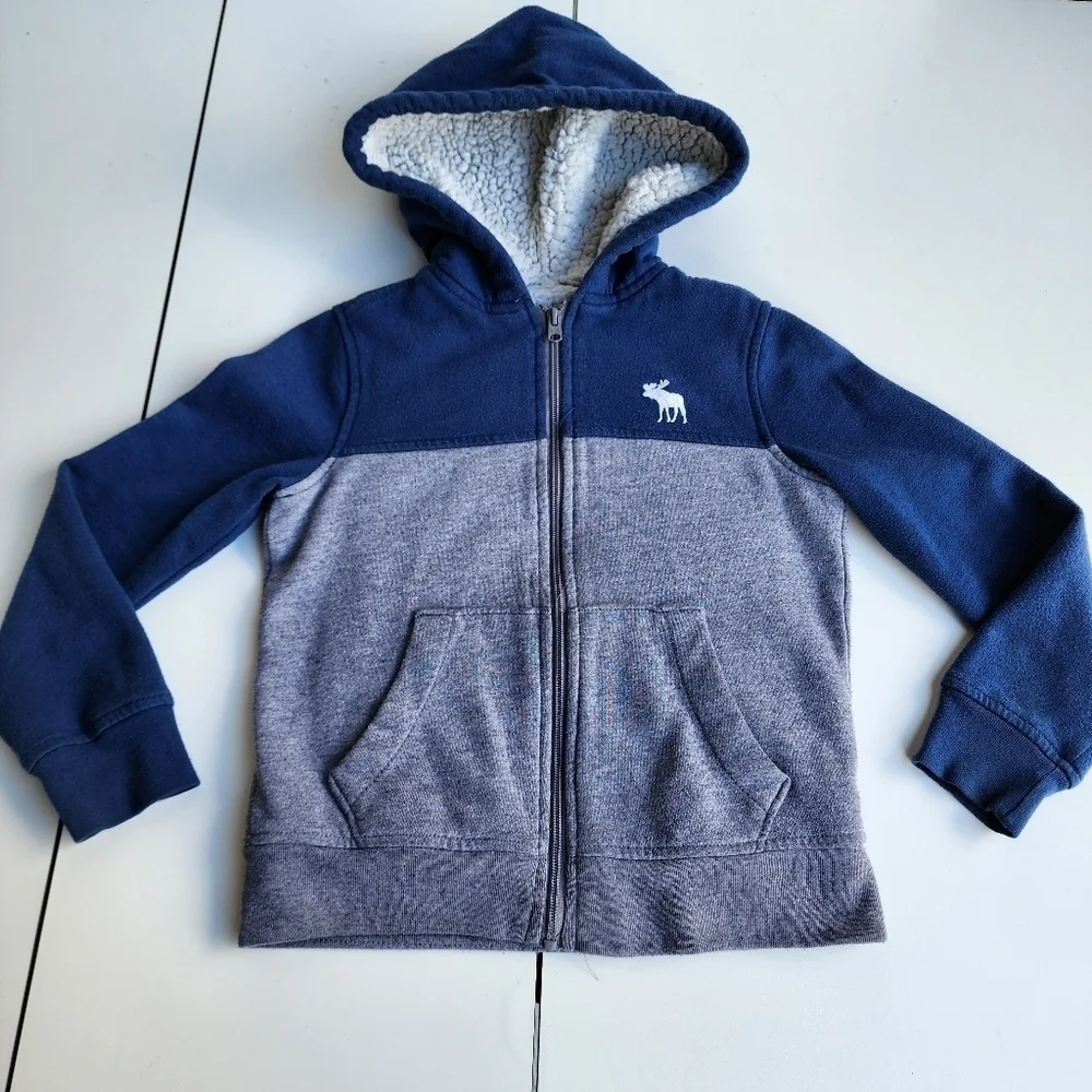 Abercrombie Kids Hoodie Sweatshirt blue Gray Full Zip Jacket Sherpa Lined 7/8